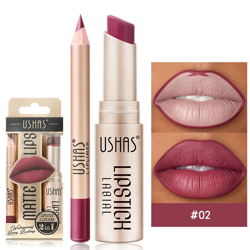 Matte Nude Lipstick&lip Liner Set Waterproof Longlasting Lip Liner High Pigmented Slim Lip Sick Lips Makeup