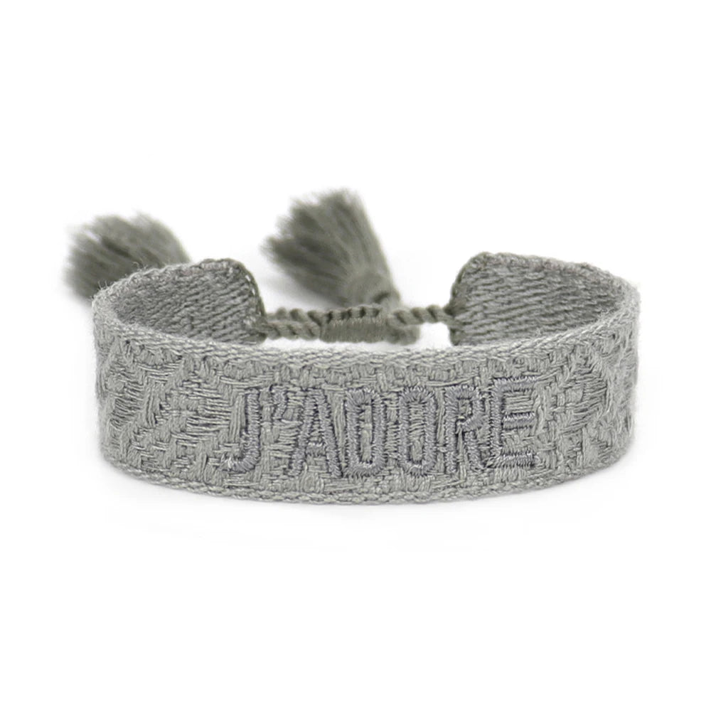 Fashionable JADORE French Charm Bracelet with Bohemian-Inspired Embroidery & Wrist Knitted Embellishments