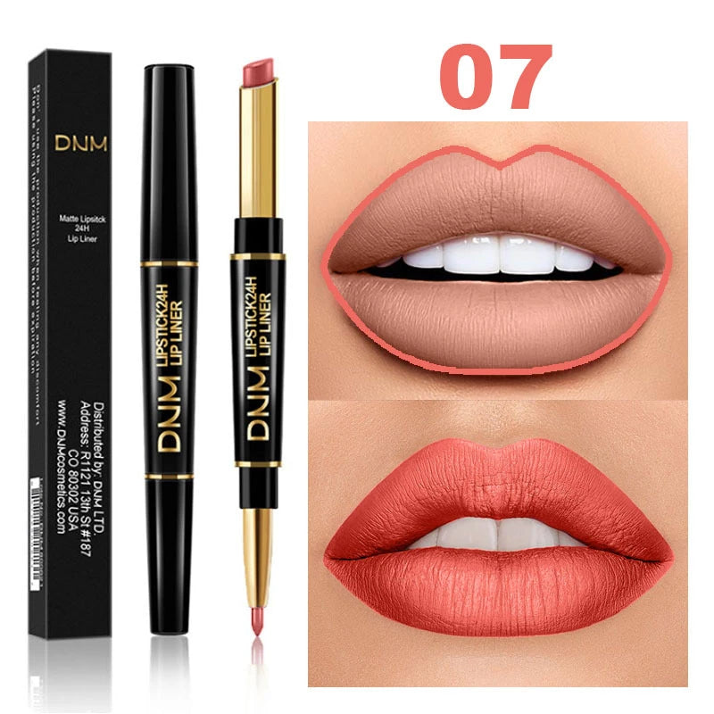 Matte Lipstick Pencil Double Head Lip Liner Pen Red Nude Long Lasting Waterproof Lady Charming Lip Pencil Makeup Tools