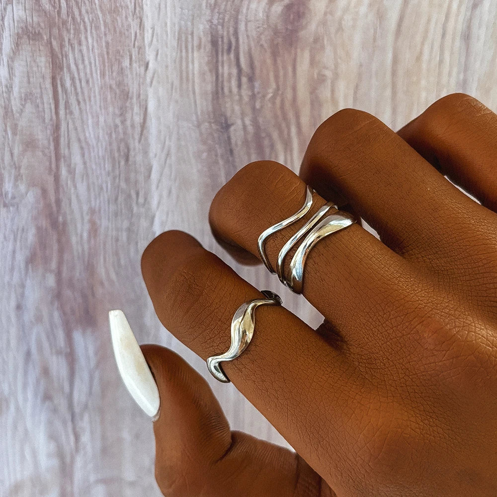 Stainless Steel Ring Asymmetric Cutout Design Exquisite Couple Rings For Women Jewelry Adjustable Gift for friends to each other