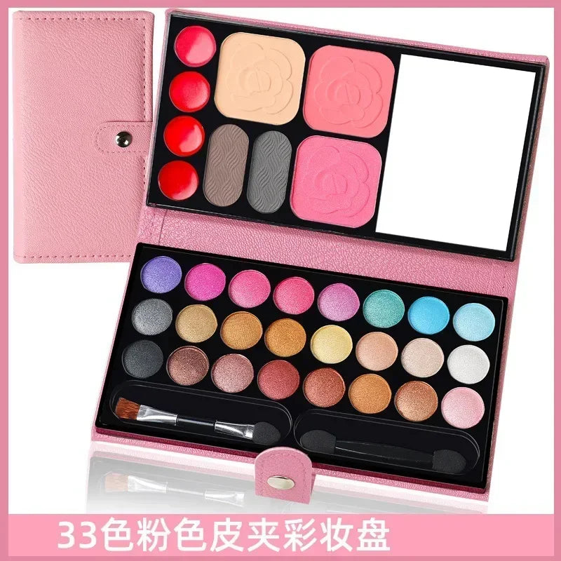 33 Colors Eye Shadow Powder Blush Lipstick Lasting Cosmetics Makeup Set with Mirror For Beginner Kids Travel Portable Palette