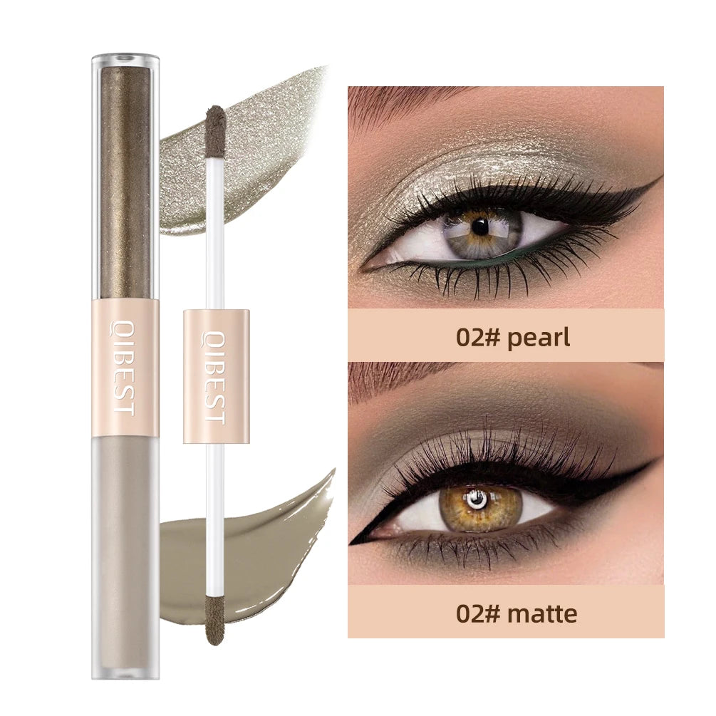 QIBEST Double End Glitter Matte Eye shadow Stick Pencil Eyeshadow Makeup Waterproof Bicolor Shimmer