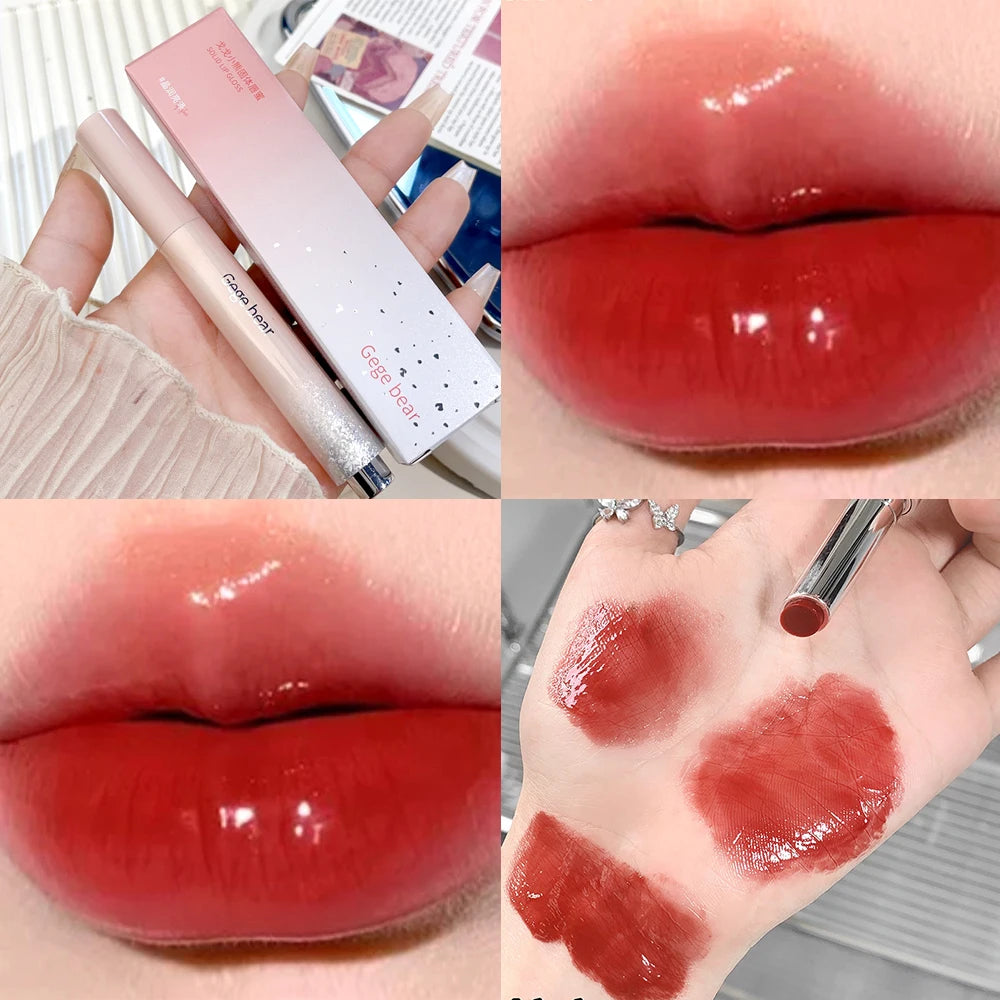 Mirror Jelly Solid Lip Gloss Lipstick Hydrating Clear Red Brown Moisturizing Lips Tint Nature Nude Korean Lip Makeup Cosmetics