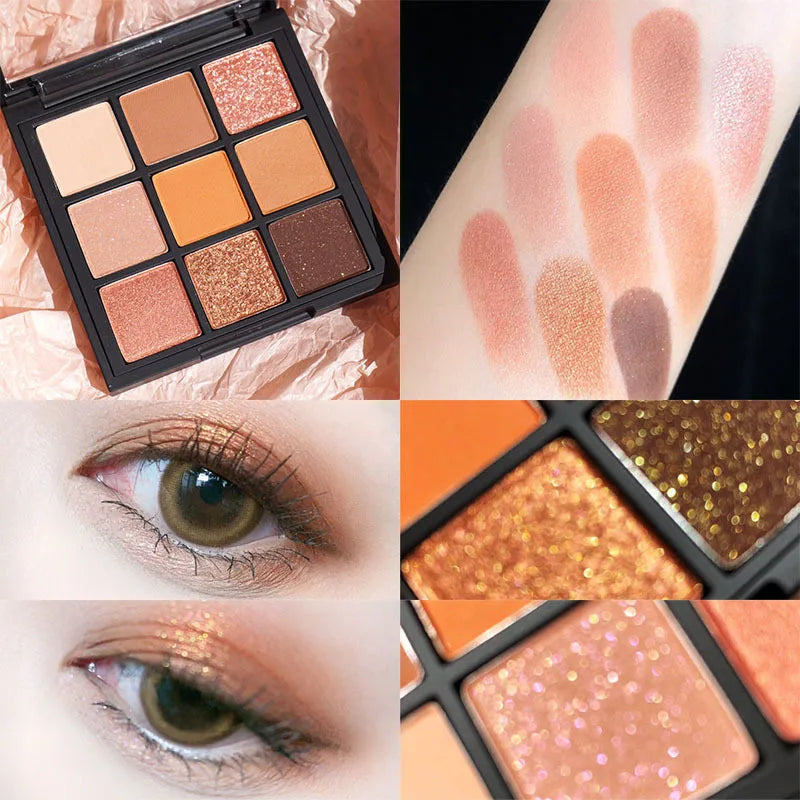 DIKALU 9 Color Eyeshadow Tray Pearl Glitter New Milky Tea Nine Grid Eyeshadow Eye Makeup