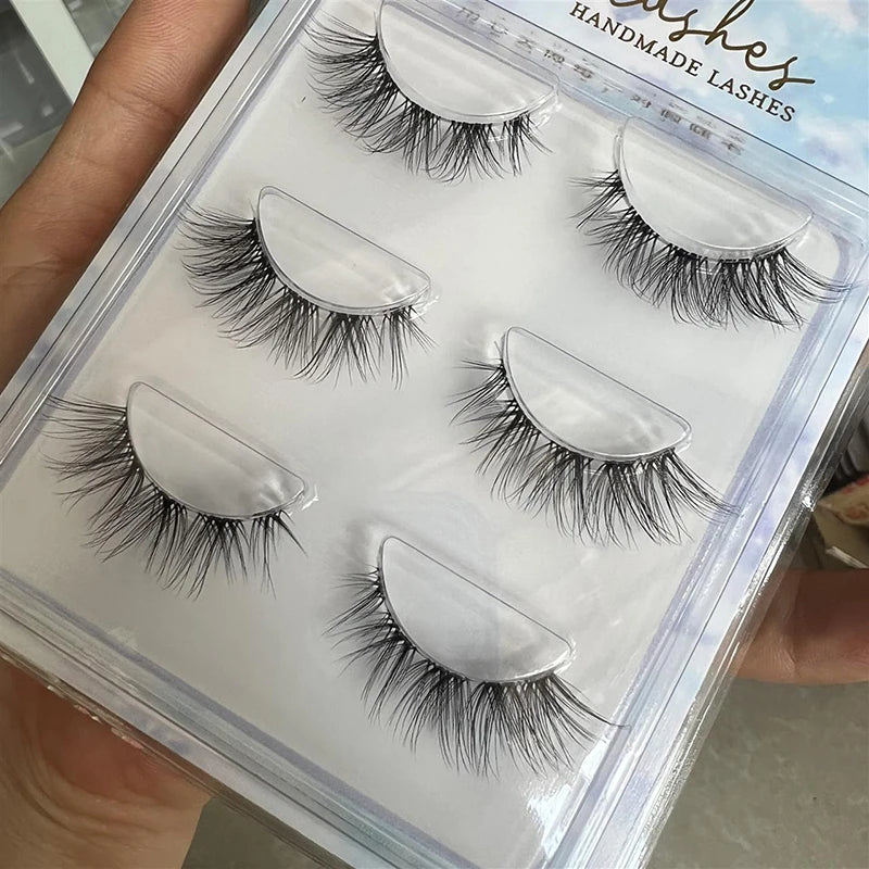 3pairs Mink Eyelashes Invisible Band Lash Extension Natural False Eyelashes Cross Cluster Fairy 3D Faux Big Eye Long Fake Lashes