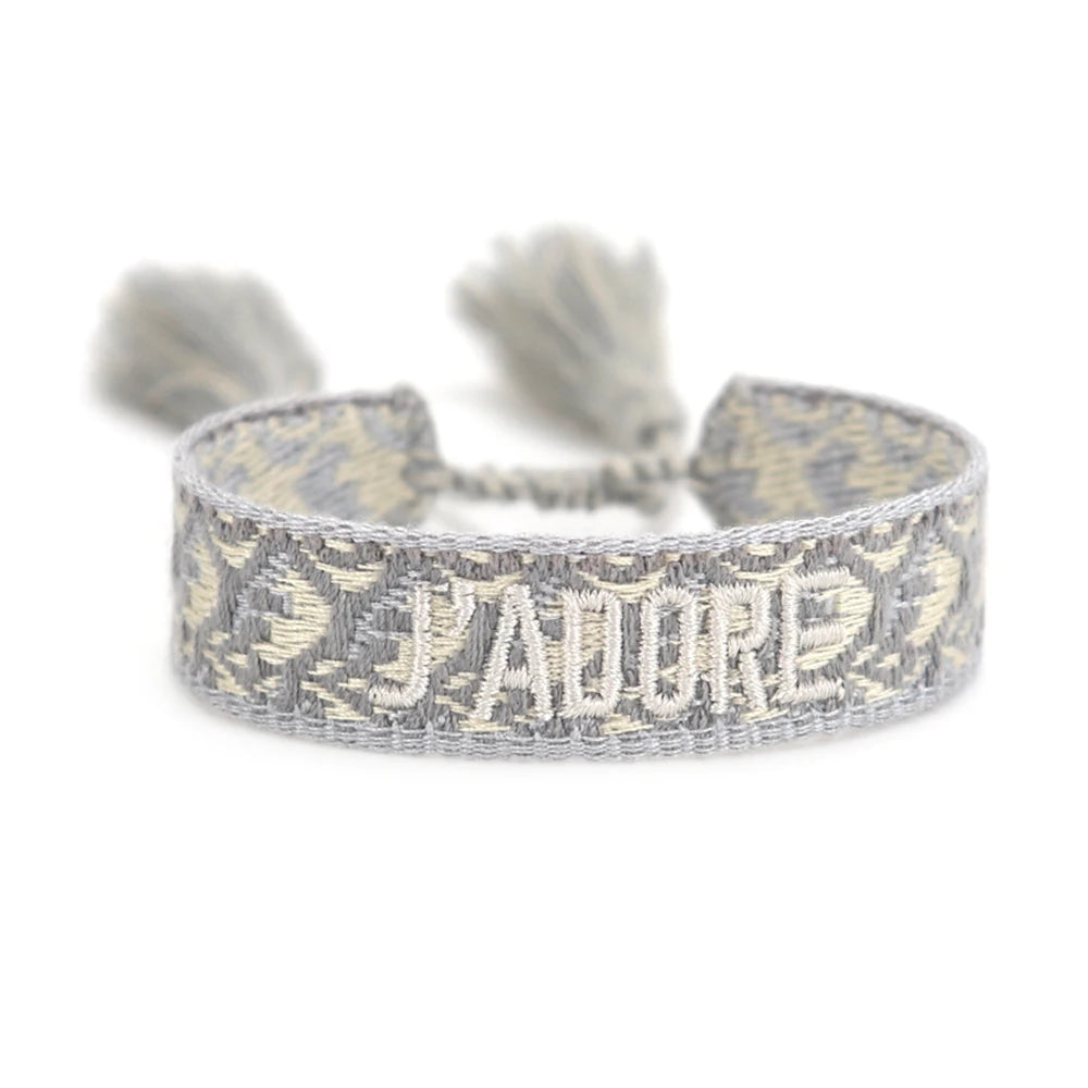 Fashionable JADORE French Charm Bracelet with Bohemian-Inspired Embroidery & Wrist Knitted Embellishments