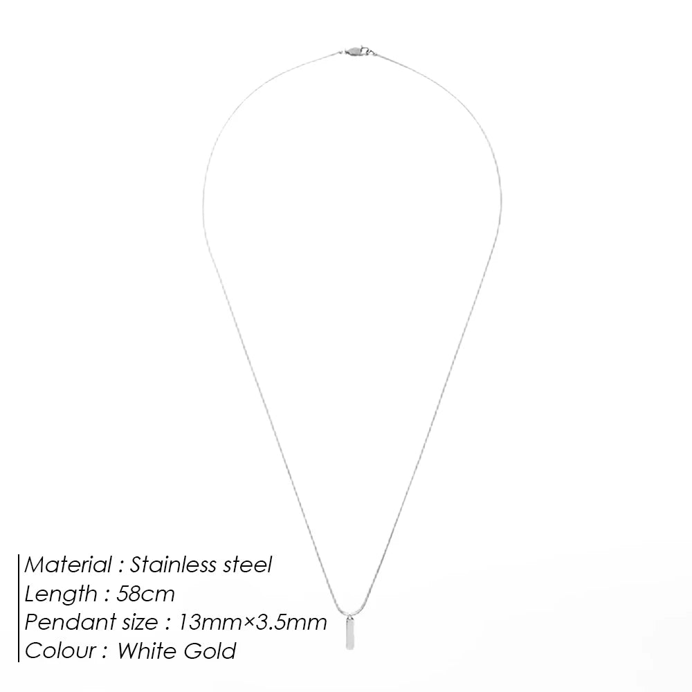 eManco Square Pendant Necklace Simple fashion new White Gold Stainless steel Collarbone chain does not lose color Wholesale