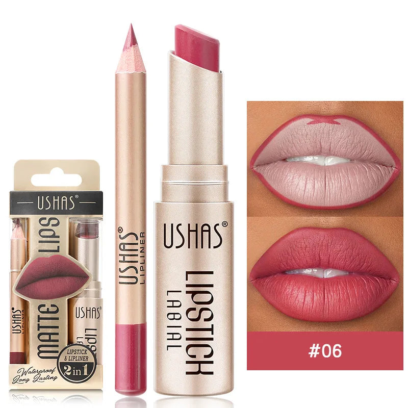 Matte Nude Lipstick&lip Liner Set Waterproof Longlasting Lip Liner High Pigmented Slim Lip Sick Lips Makeup