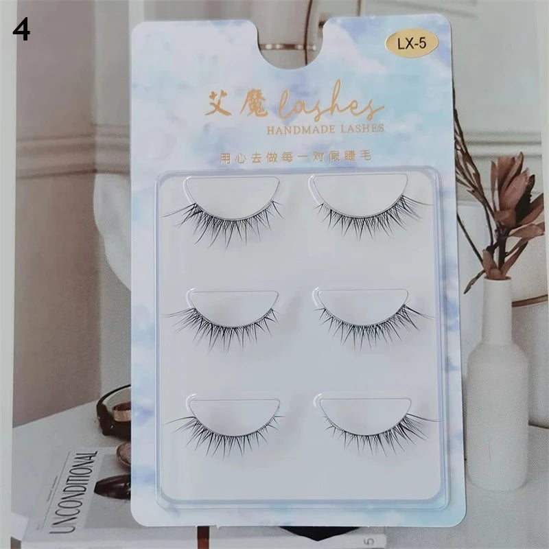 3pairs Mink Eyelashes Invisible Band Lash Extension Natural False Eyelashes Cross Cluster Fairy 3D Faux Big Eye Long Fake Lashes