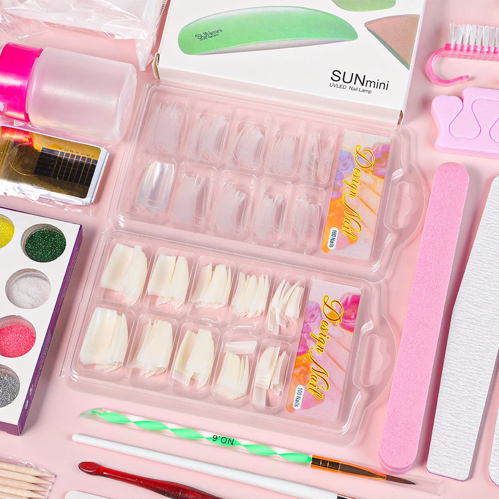 Acrylic Powder French Manicure Dust Professional White Clear Pink Crystal Polymer Builder Nails Extension Gel Kit Nail Set