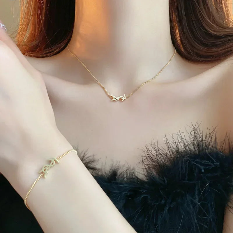 new Metal letter necklace Ear stud bracelet