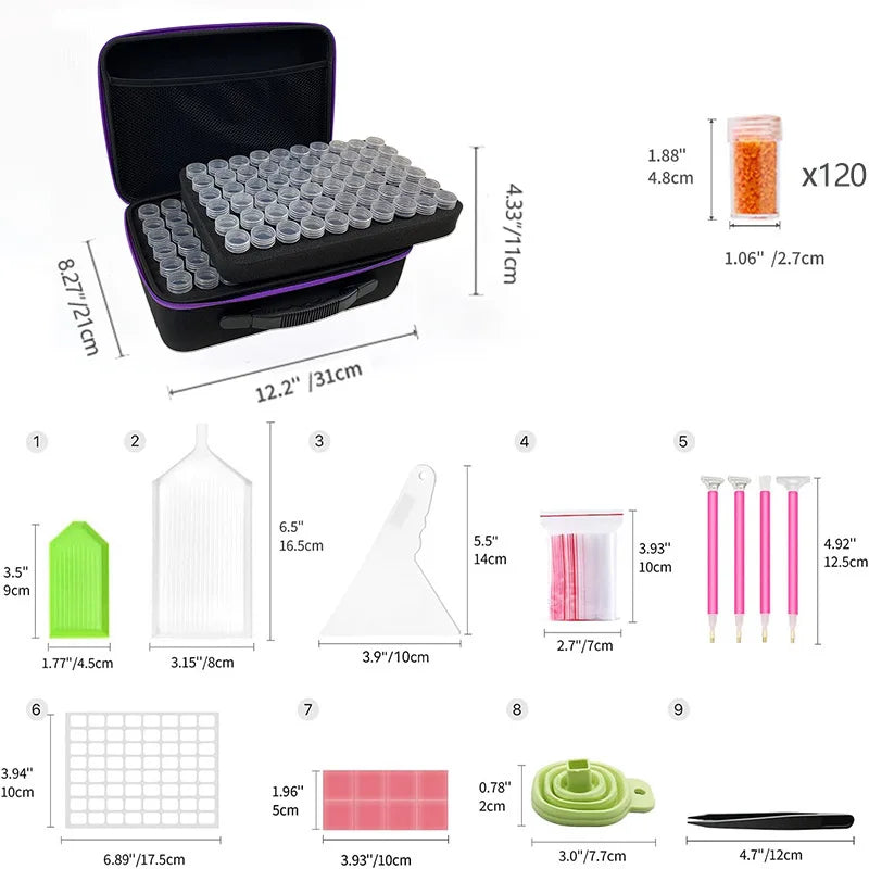HOMFUN 60/120/240 Grids Diamond Painting Bead Storage Boxes Large Capacity Set With Accessories Mosaic Container Bag Tool Kit