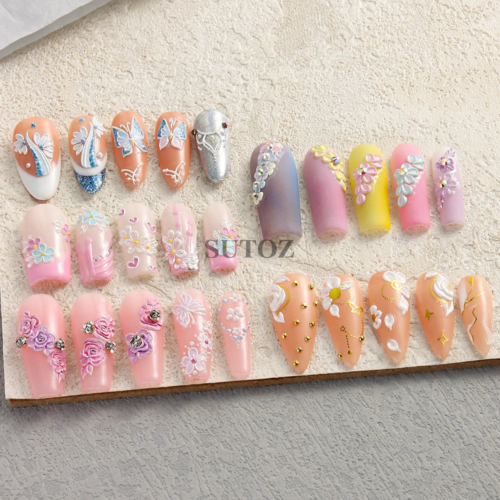 Embossed 5D Nail Art Stickers Colorful Elegant Flowers Rose Butterfly Sliders For Nails White Petals Manicure Decals GLJI-5D117