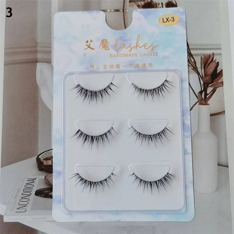 3pairs Mink Eyelashes Invisible Band Lash Extension Natural False Eyelashes Cross Cluster Fairy 3D Faux Big Eye Long Fake Lashes