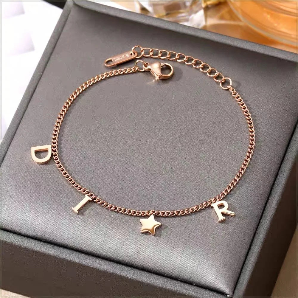 Korea New Fashion Letter Star Pendant Bracelet Woman Simple Vintage Stainless Steel Bracelet Luxury Jewelry Accessories Gifts