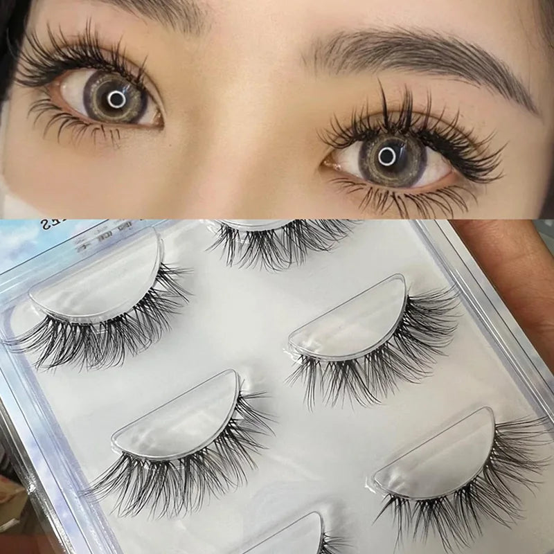 3pairs Mink Eyelashes Invisible Band Lash Extension Natural False Eyelashes Cross Cluster Fairy 3D Faux Big Eye Long Fake Lashes