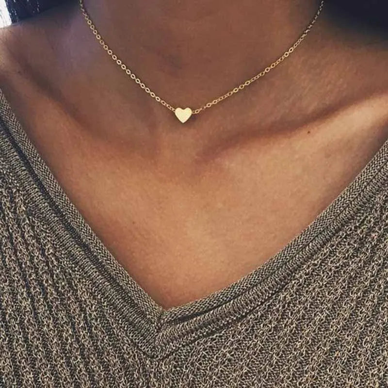 Fashion Tiny Heart Choker Necklace for Women Short Chain Shape Pendant Collares Necklace Ethnic Bohemian Jewelry Kolye Gift