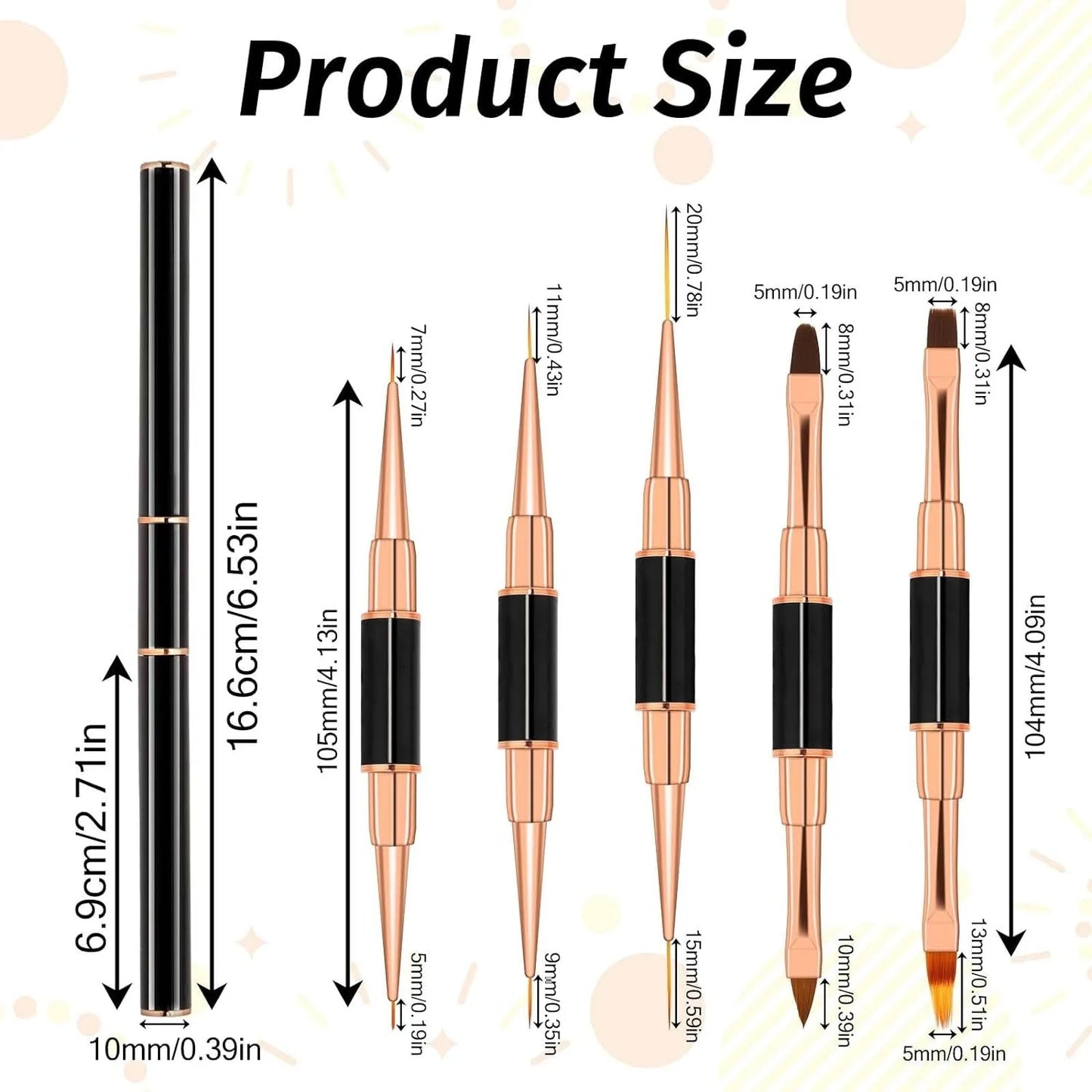5-piece double head metal nail brush set, nail brush, nail polish brush, gel making brush, nail tool cleaning brush, nail design