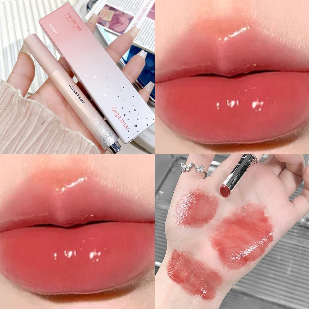 Mirror Jelly Solid Lip Gloss Lipstick Hydrating Clear Red Brown Moisturizing Lips Tint Nature Nude Korean Lip Makeup Cosmetics