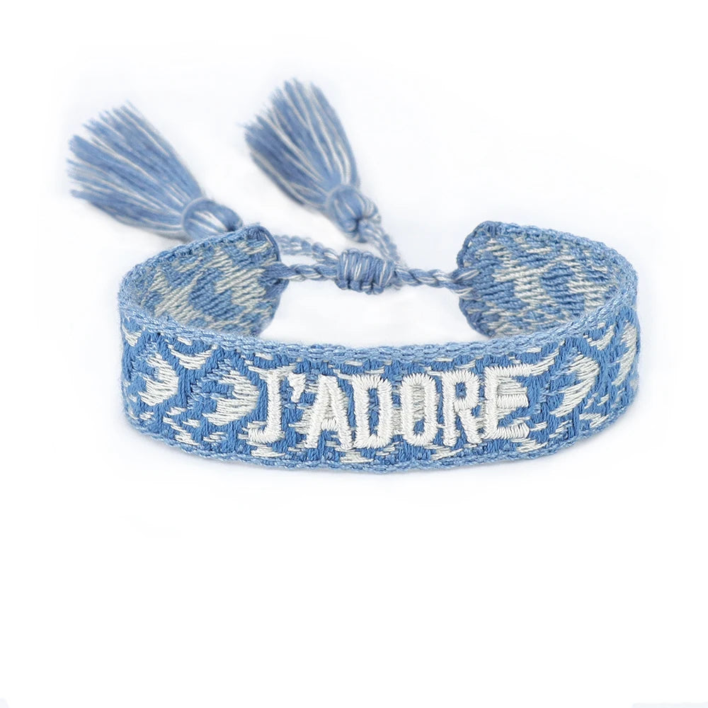 Fashionable JADORE French Charm Bracelet with Bohemian-Inspired Embroidery & Wrist Knitted Embellishments
