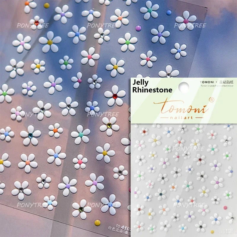 Jelly Colorful Lily Petals Flowers Gradient Halo Dyeing Delicate Shiny Dressy Rhinestone Spring Nail Art Stickers Manicure Decal