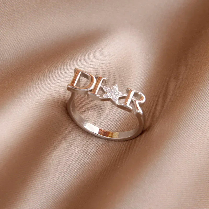 New Crystal Letter D Adjustable Rings for Women Fashion Brand Jewelry Zirconia Star Rings Party Gift Accessories