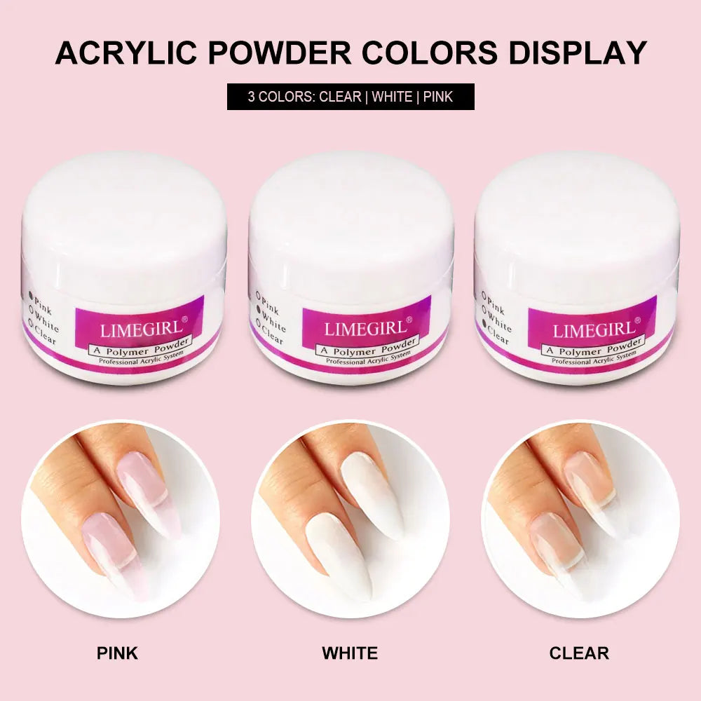 Acrylic Powder French Manicure Dust Professional White Clear Pink Crystal Polymer Builder Nails Extension Gel Kit Nail Set