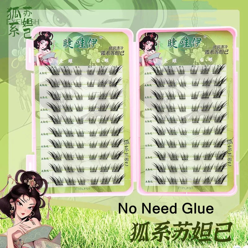 Self-adhesive Glue-free False Eyelashes Reusable Fluffy Fox Eye Effect Thick Long Segmented Lash Extension DIY Manga Eyes Tool