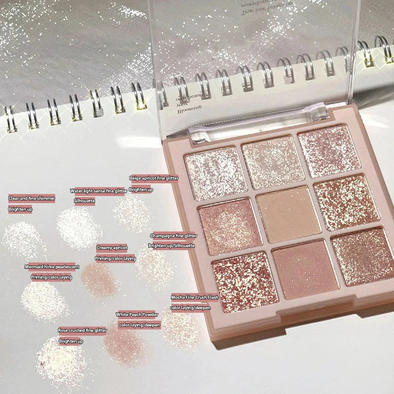 DIKALU 9 Color Eyeshadow Tray Pearl Glitter New Milky Tea Nine Grid Eyeshadow Eye Makeup