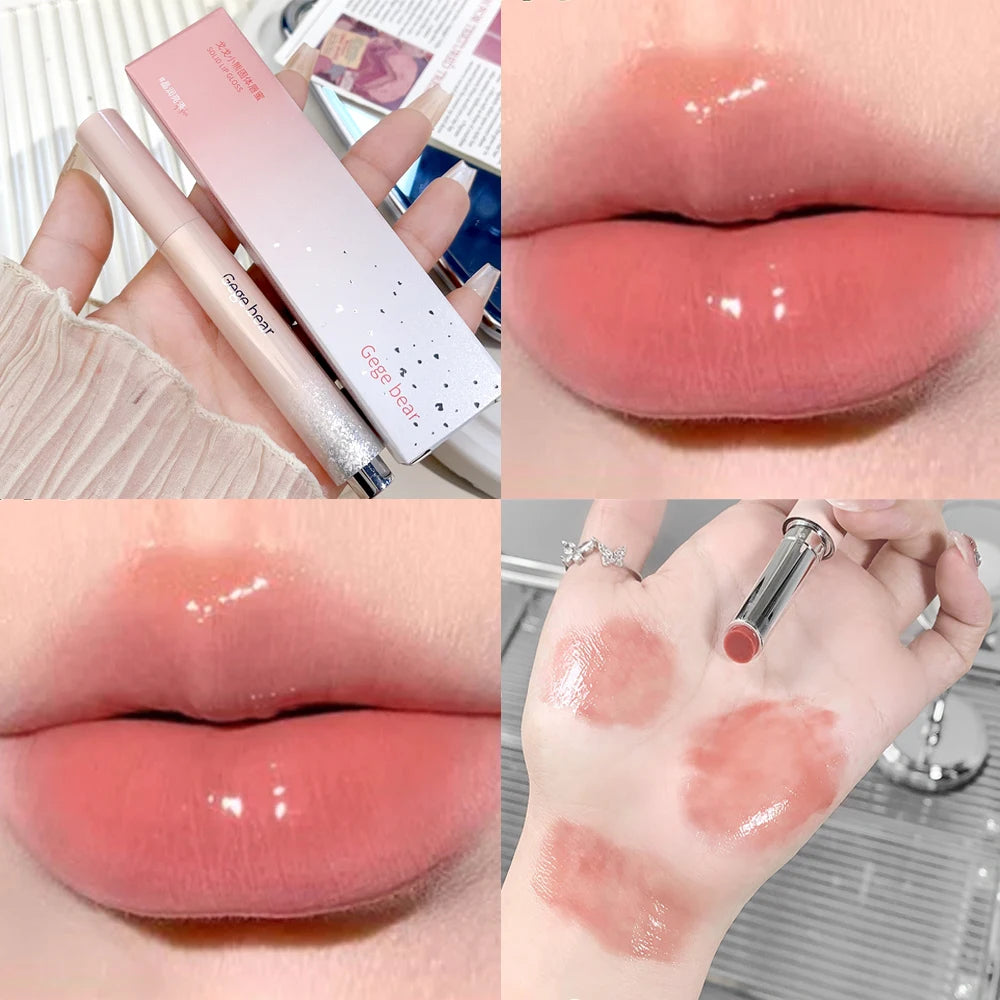 Mirror Jelly Solid Lip Gloss Lipstick Hydrating Clear Red Brown Moisturizing Lips Tint Nature Nude Korean Lip Makeup Cosmetics