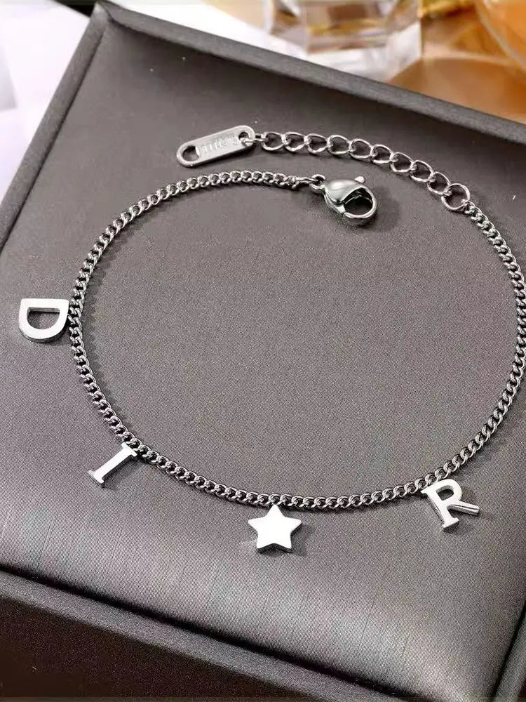 Korea New Fashion Letter Star Pendant Bracelet Woman Simple Vintage Stainless Steel Bracelet Luxury Jewelry Accessories Gifts