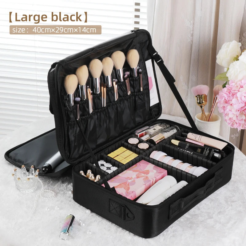 Travel Makeup Bag Makeup Train Cases Professional Lipstick Organizer with Shoulder Strap Adjustable Dividers for Cosmetics Makeu