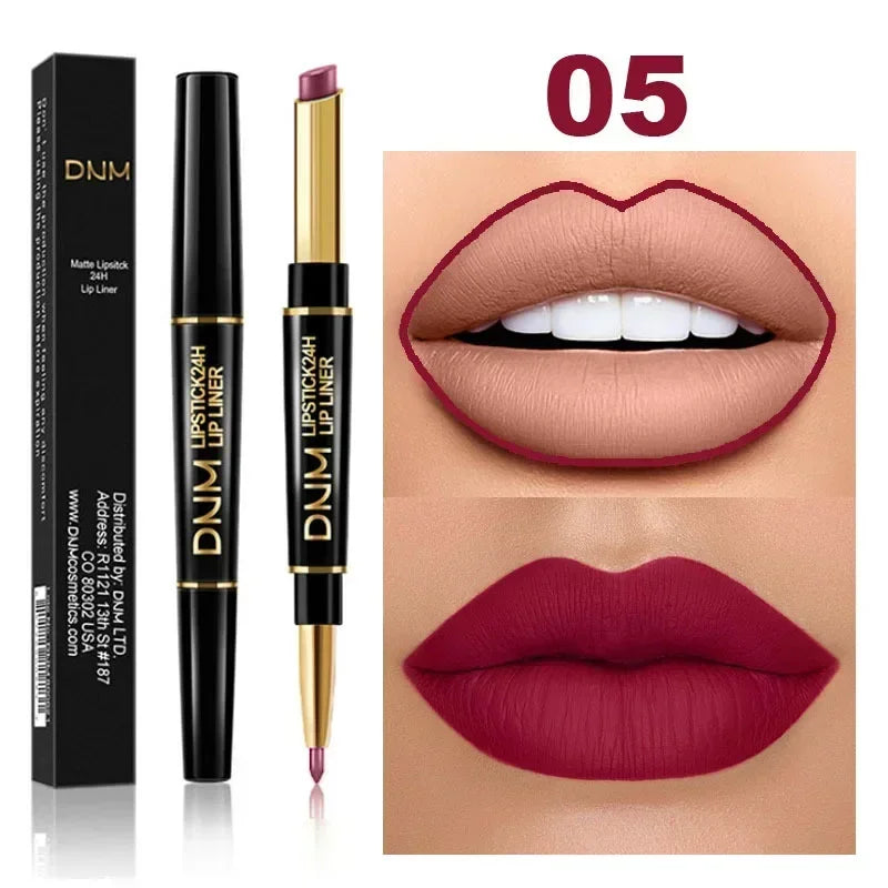 Matte Lipstick Women Lip Liner 2 In 1 Makeup Matte Lipstick Durable Waterproof Nude Red Lipstick Lips Cosmetics Tools