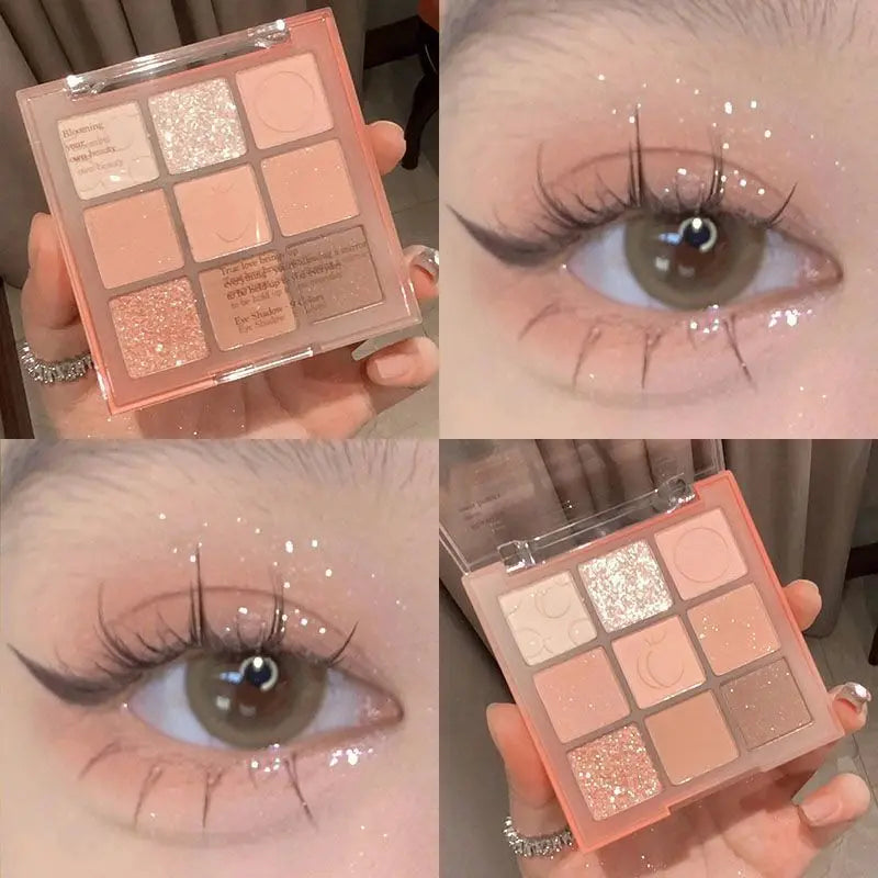 DIKALU 9 Color Eyeshadow Tray Pearl Glitter New Milky Tea Nine Grid Eyeshadow Eye Makeup