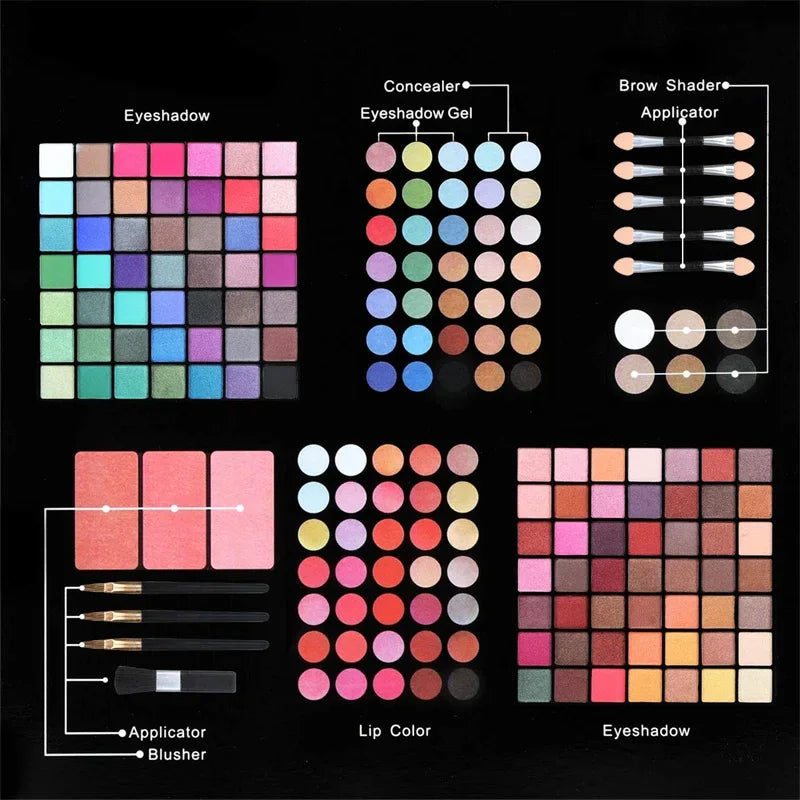 177 Color Eyeshadow Palette Lip Gloss Concealer Kit Beauty Makeup Set for Girls All-in-One Makeup Kit with Mirror Applicators