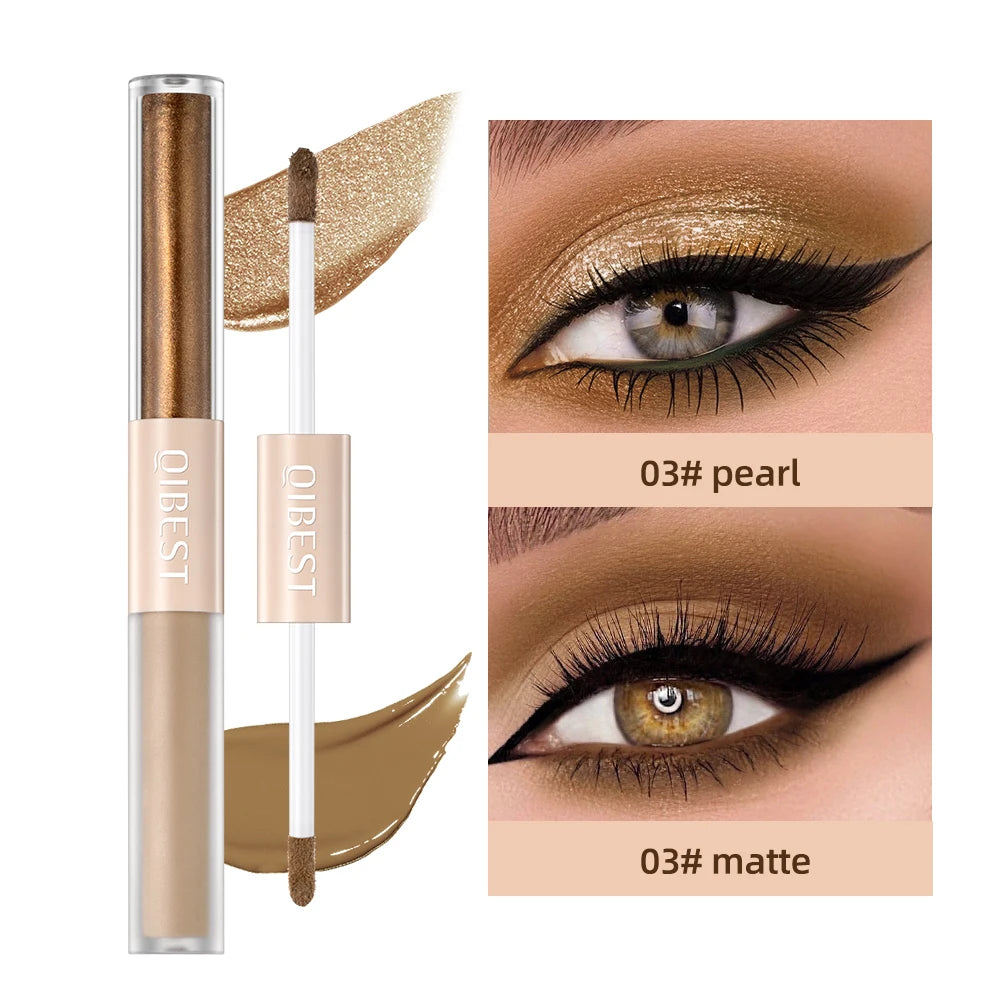 QIBEST Double End Glitter Matte Eye shadow Stick Pencil Eyeshadow Makeup Waterproof Bicolor Shimmer