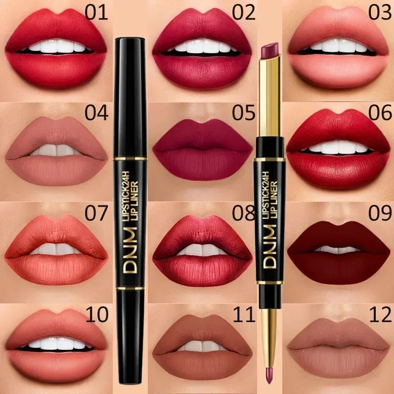 Matte Lipstick Women Lip Liner 2 In 1 Makeup Matte Lipstick Durable Waterproof Nude Red Lipstick Lips Cosmetics Tools