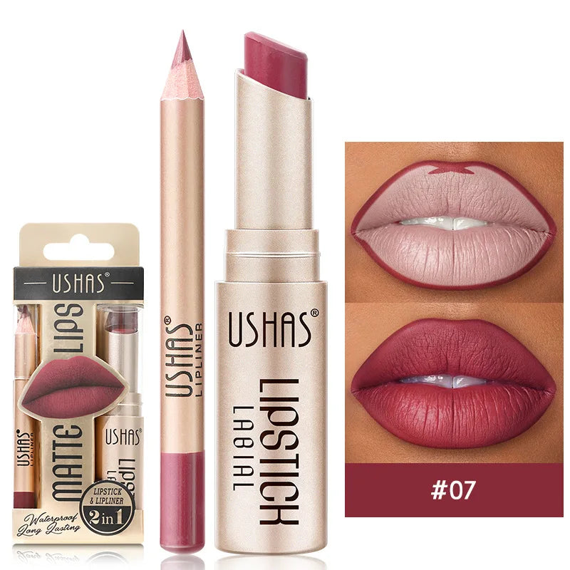 Matte Nude Lipstick&lip Liner Set Waterproof Longlasting Lip Liner High Pigmented Slim Lip Sick Lips Makeup