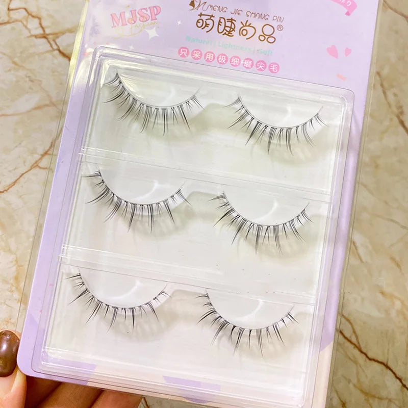 3pairs Mink Eyelashes Invisible Band Lash Extension Natural False Eyelashes Cross Cluster Fairy 3D Faux Big Eye Long Fake Lashes