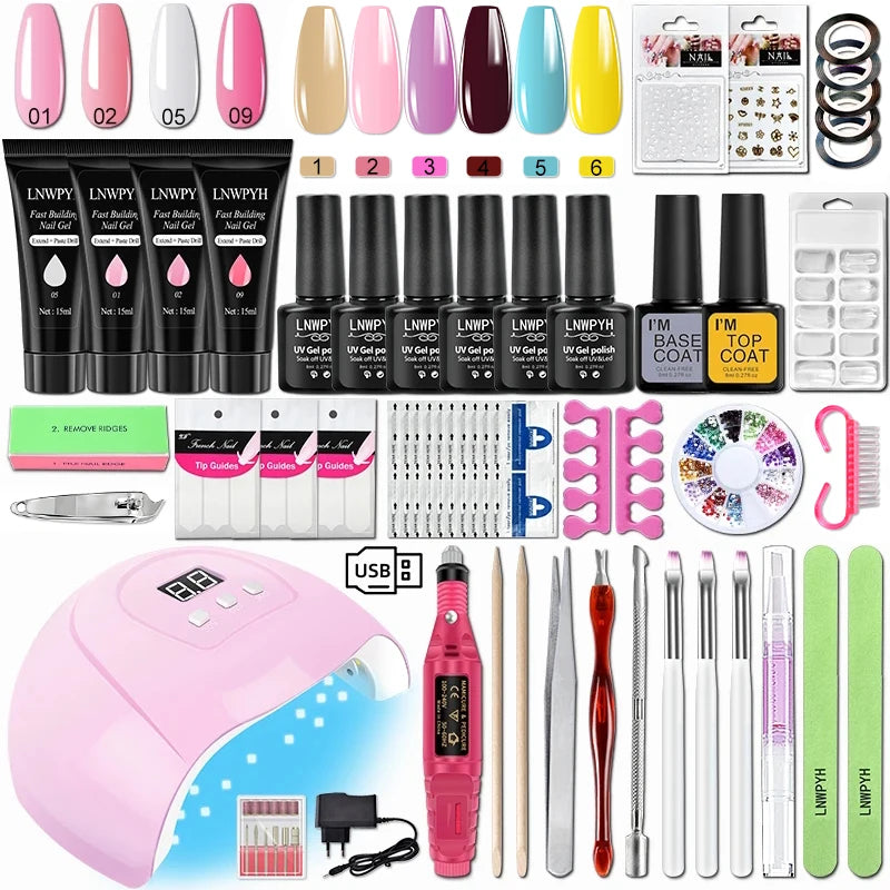 LNWPYH Nail Extension Gel Set With Manicure Machine And Nail Dryer Soak Off Nail Gel Polish Kit Professional Manicure Tools Kit