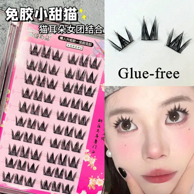 Voluminous No Need Glue Self-adhesive False Eyelashes Fluffy Fish Tail Sunflower Thick Curling Lash Extension DIY Anime Eyes