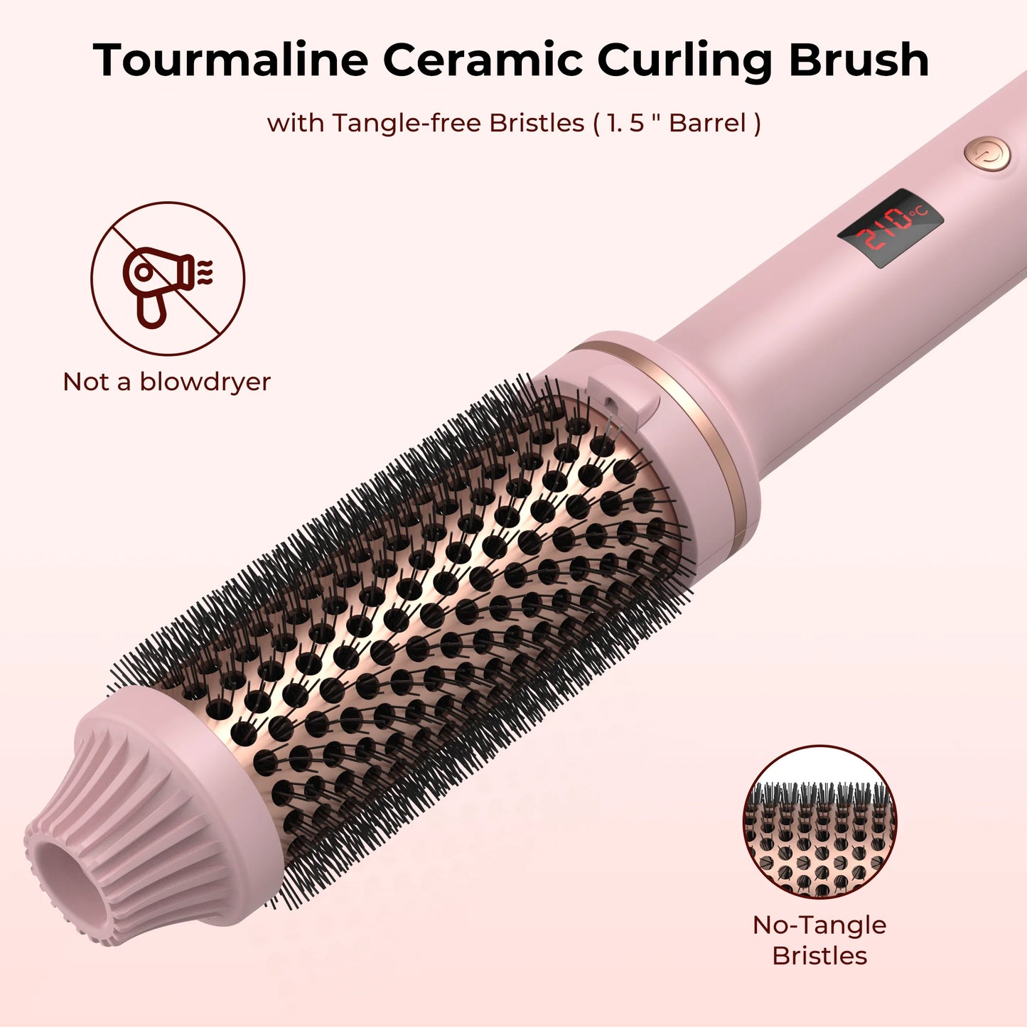 1.5 Inch Hair Curling Iron Brush Ceramic Thermal Brush Heated Round Brush Hair Electric Heating Brush