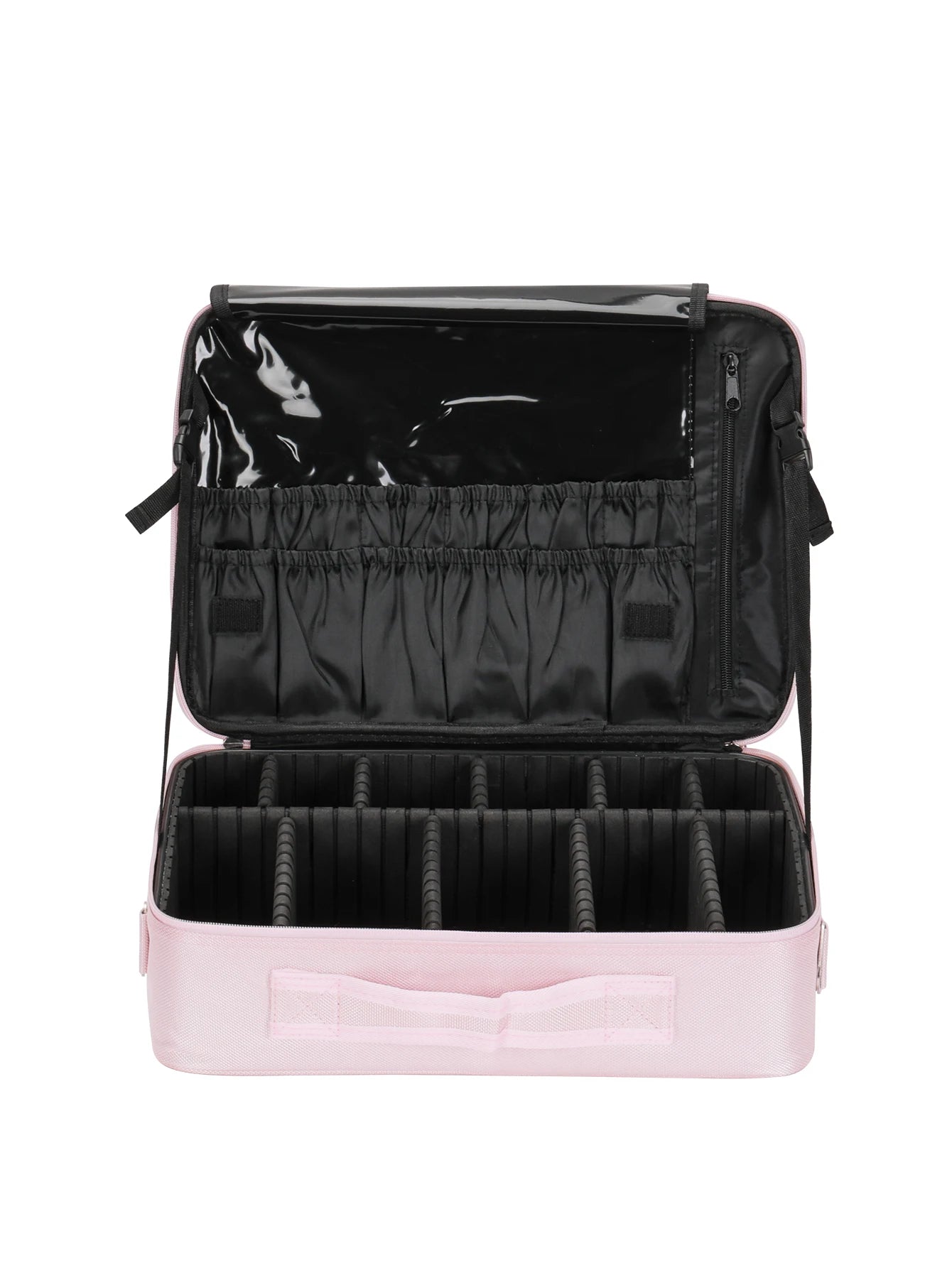 Travel Makeup Bag Makeup Train Cases Professional Lipstick Organizer with Shoulder Strap Adjustable Dividers for Cosmetics Makeu