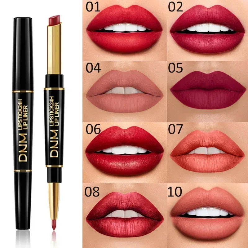 Matte Lipstick Women Lip Liner 2 In 1 Makeup Matte Lipstick Durable Waterproof Nude Red Lipstick Lips Cosmetics Tools
