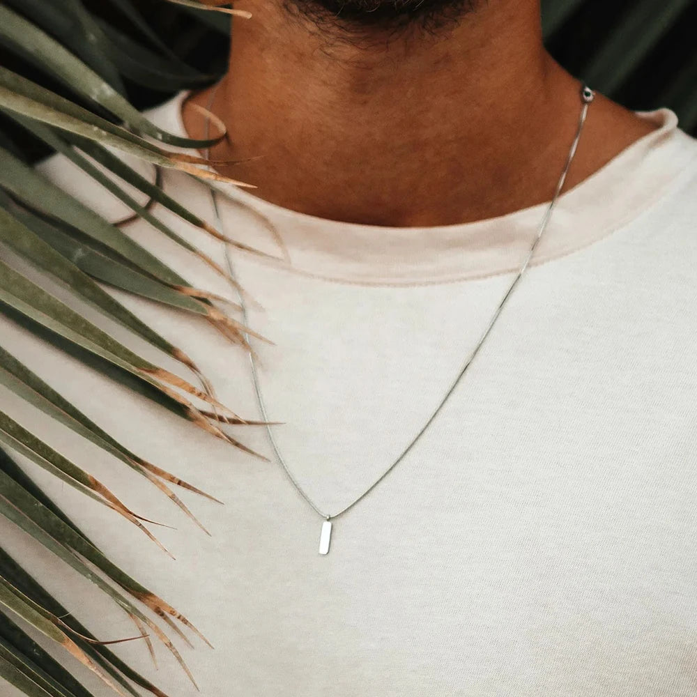 eManco Square Pendant Necklace Simple fashion new White Gold Stainless steel Collarbone chain does not lose color Wholesale