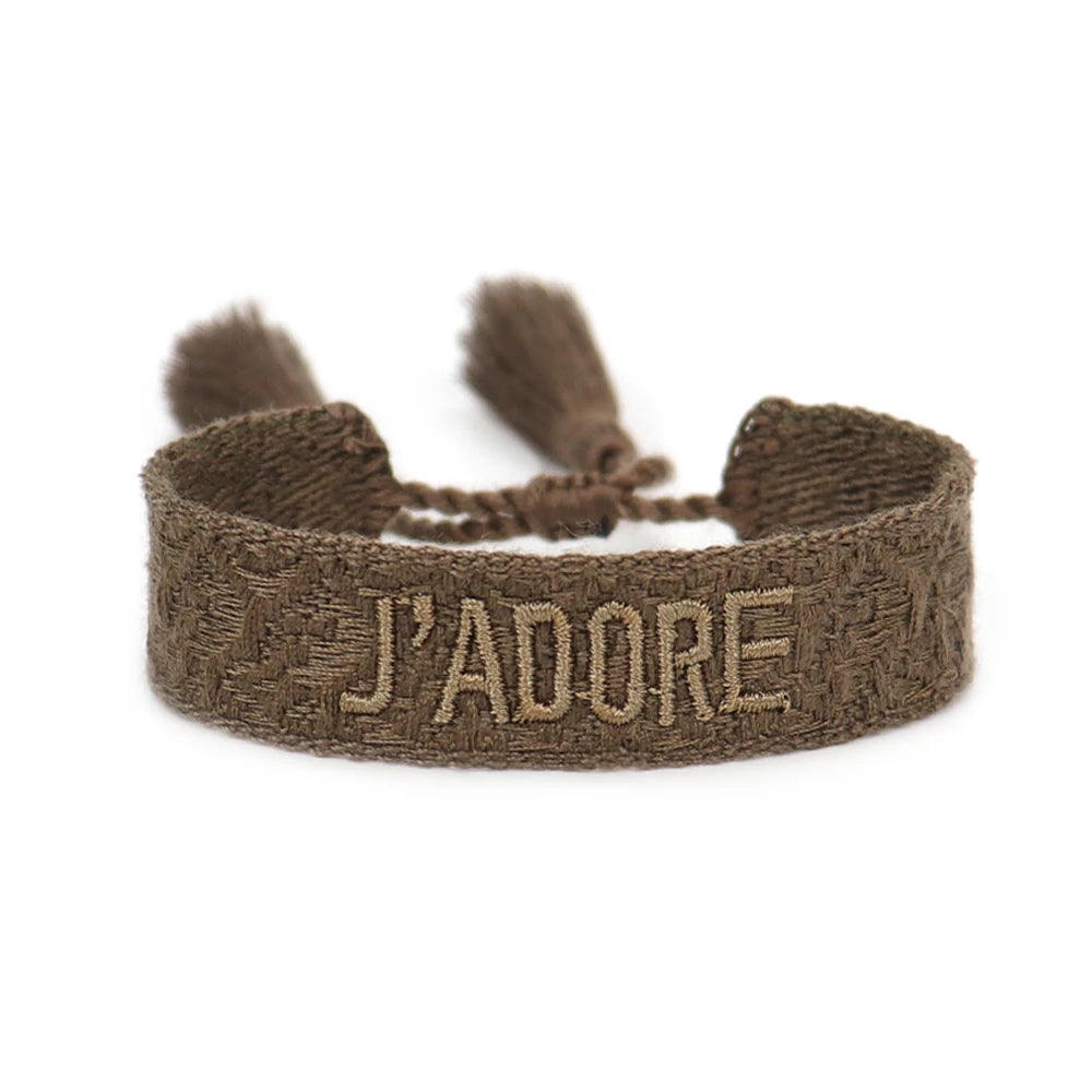 Fashionable JADORE French Charm Bracelet with Bohemian-Inspired Embroidery & Wrist Knitted Embellishments