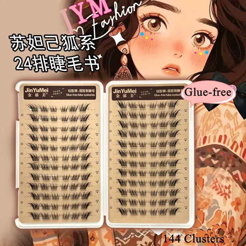 Self-adhesive Glue-free False Eyelashes Reusable Fluffy Fox Eye Effect Thick Long Segmented Lash Extension DIY Manga Eyes Tool