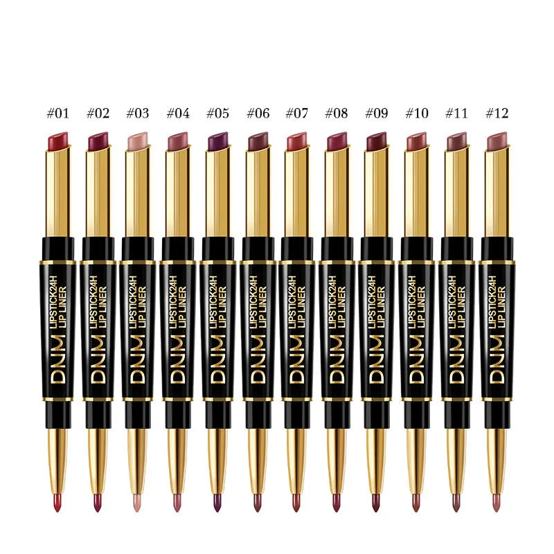 Matte Lipstick Pencil Double Head Lip Liner Pen Red Nude Long Lasting Waterproof Lady Charming Lip Pencil Makeup Tools