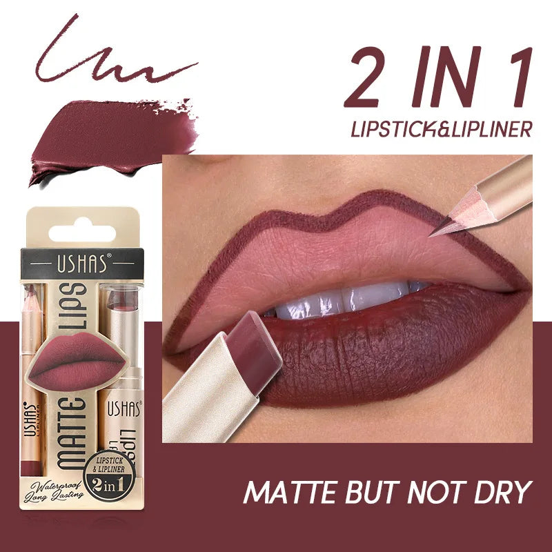 Matte Nude Lipstick&lip Liner Set Waterproof Longlasting Lip Liner High Pigmented Slim Lip Sick Lips Makeup