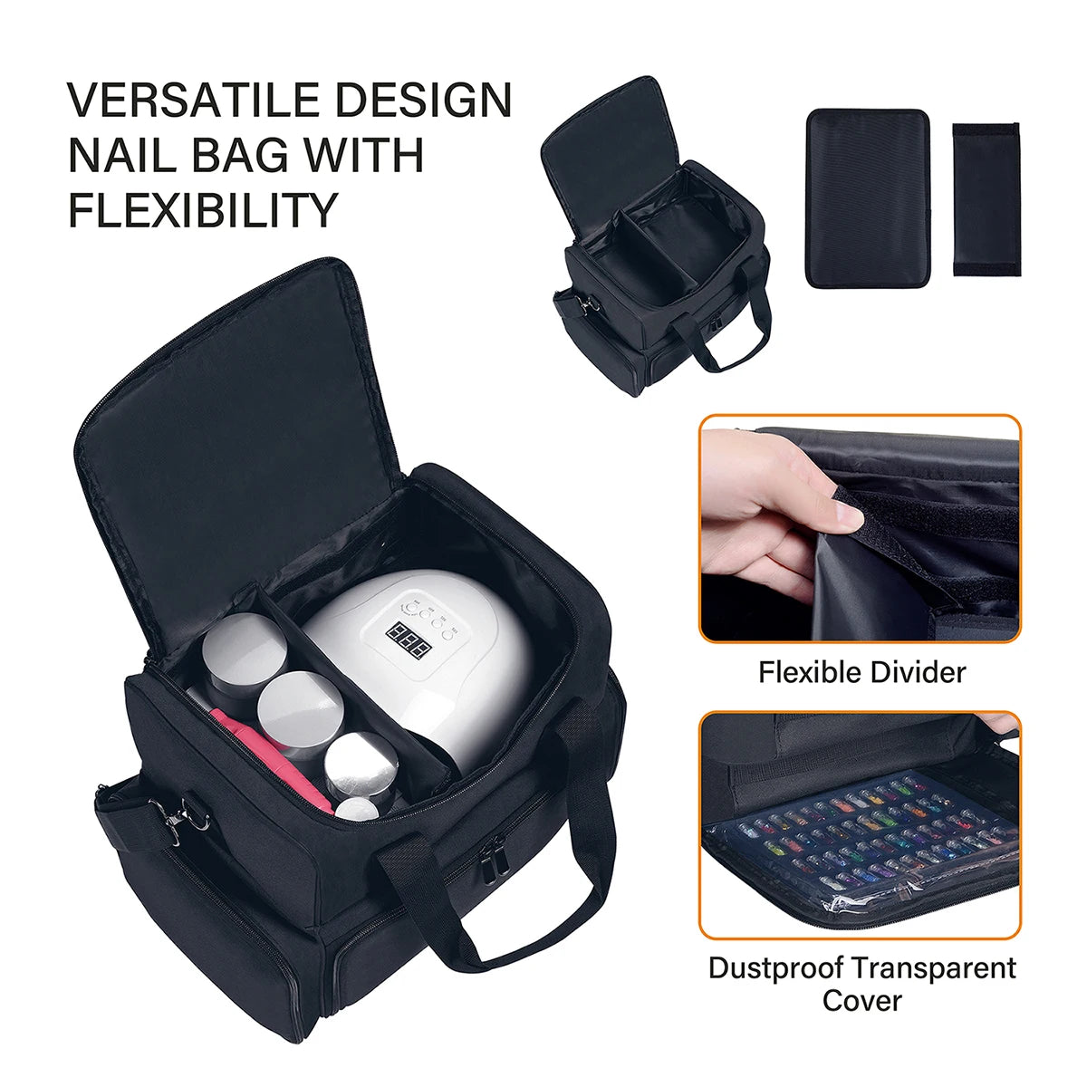 80-Bottle Large Capacity Nail Polish Organizer Case - Portable Travel Storage with 2 Removable Bags, and Essential for Womens Ma